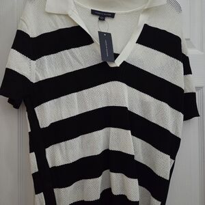 Tommy Hilfiger Black and White Striped Short Sleeve Top